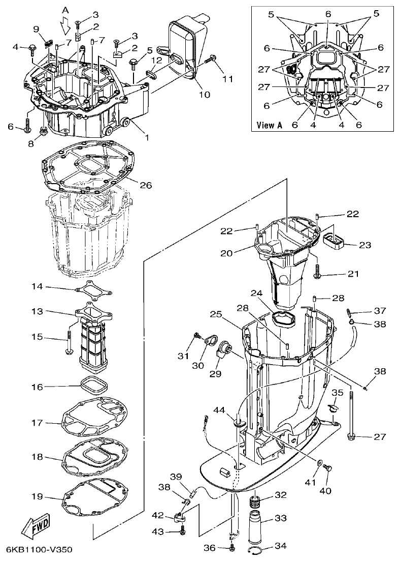 Yamaha F300FST, FL300FST, F300FST2, FL300FST2 UPPER CASING parts diagram
